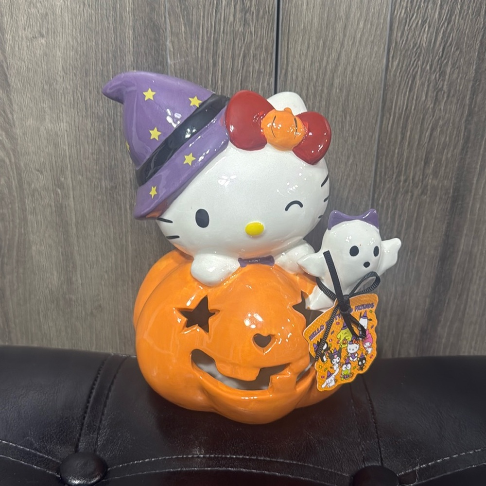 New Blue Sky Clayworks Hello Kitty & Ghost On Jack O Lantern By Heather Goldminc